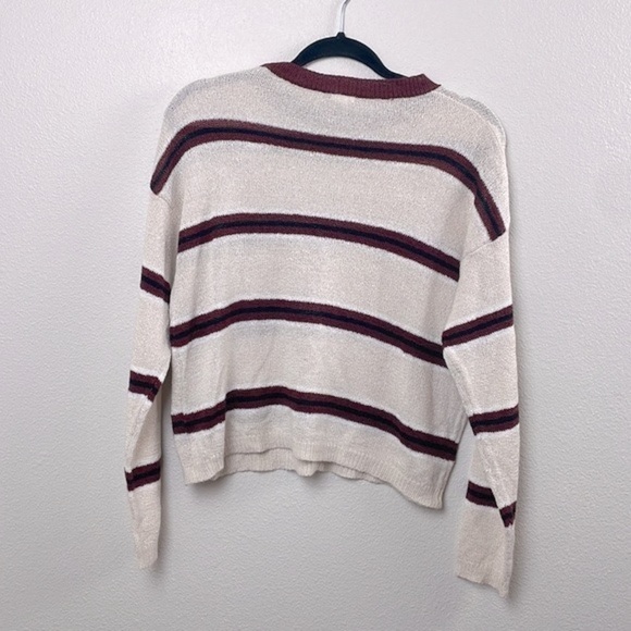 Garage burgundy black and cream striped knit sweater size PS - Picture 2 of 5